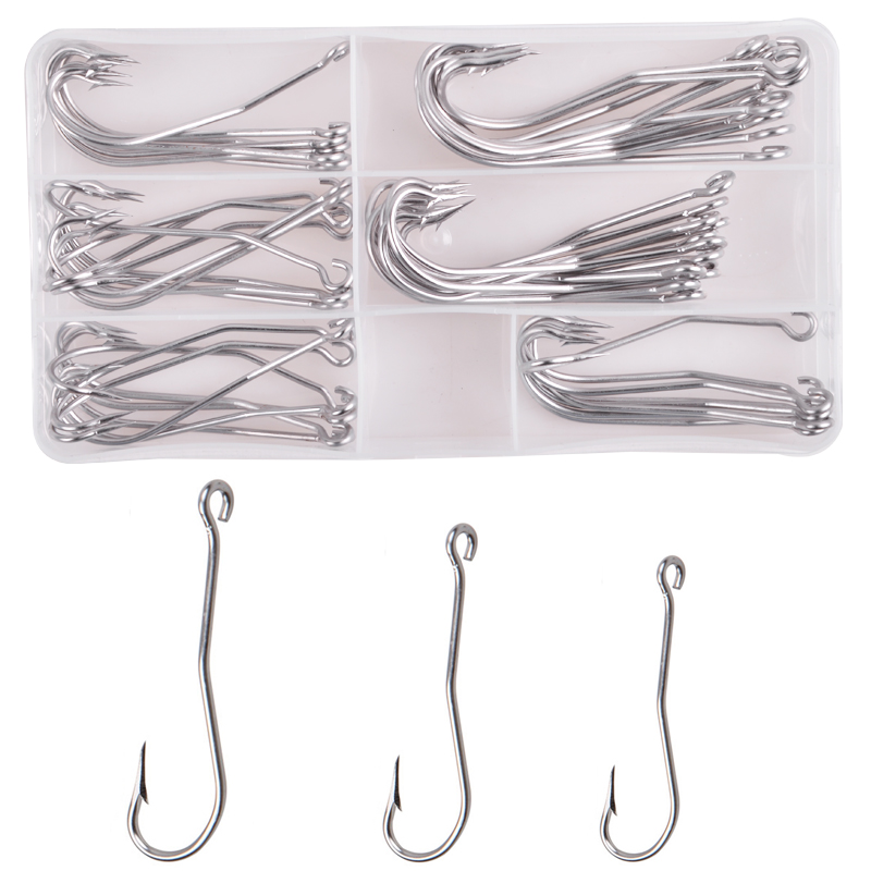 Fishing Hook Assortment - 56Pcs/Box Stainless steel Long shank Fishing