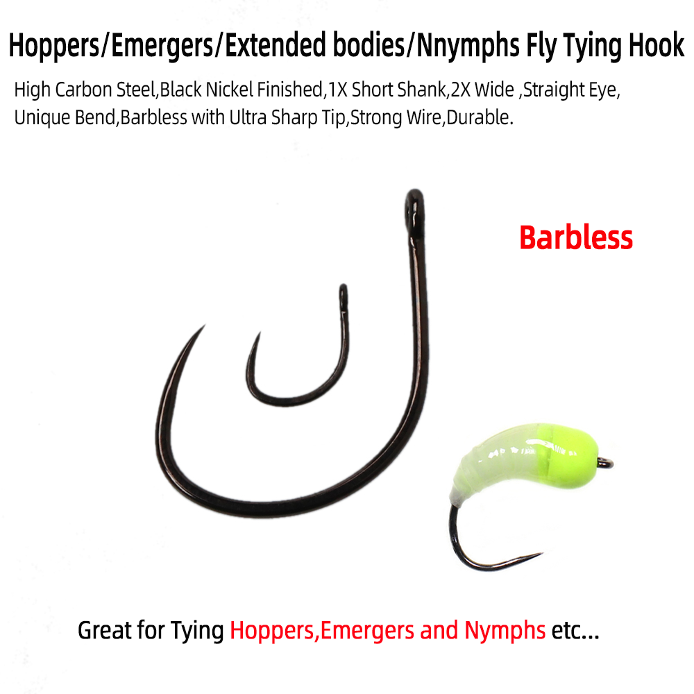 50pcs #8～#20 Hopper Emergers E - Fishing Hook Barbless review and price