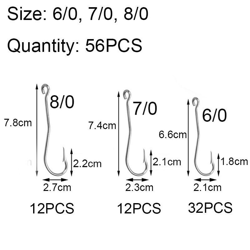 56Pcs/Box Stainless steel Long - Fishing Hook Assortment review and price